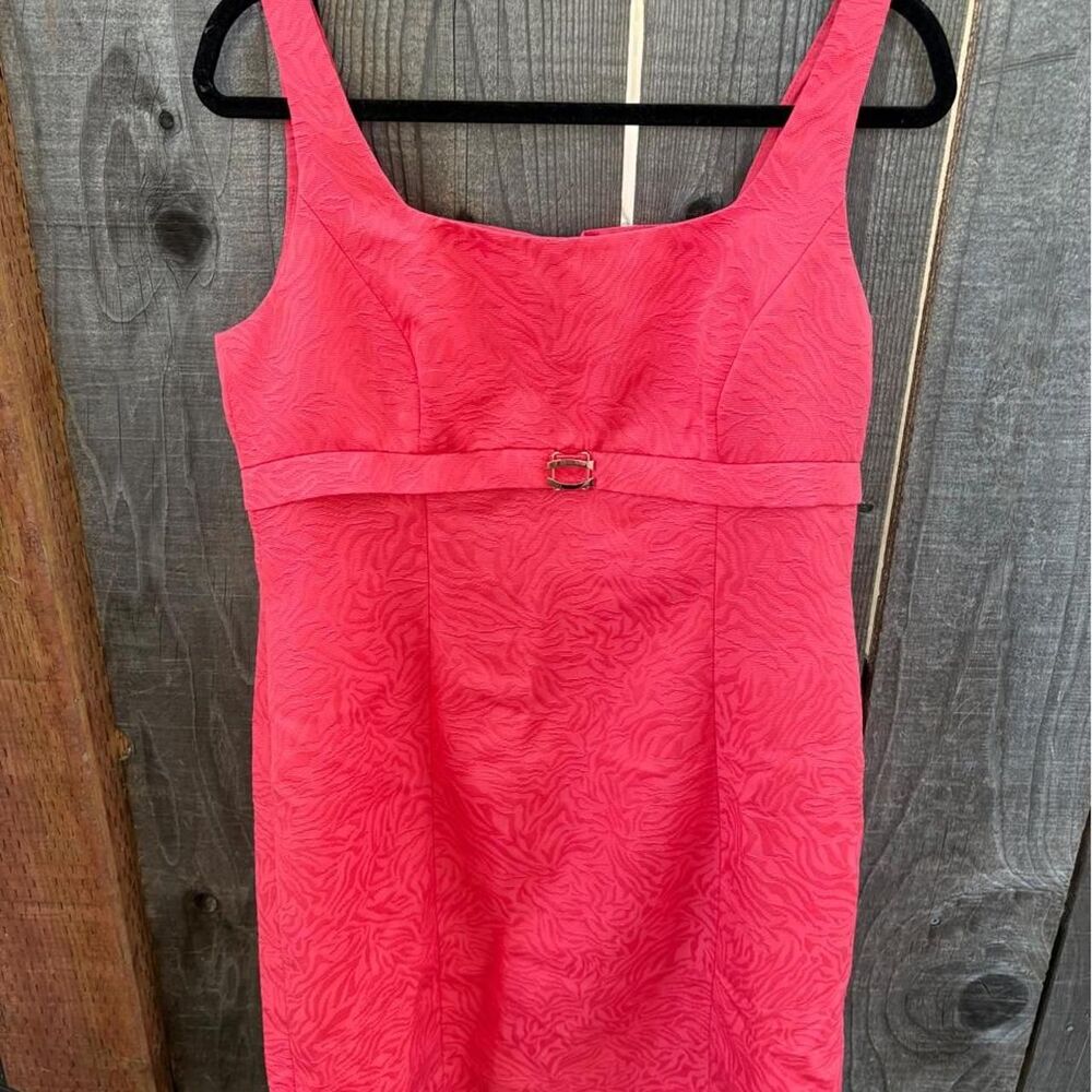 Coral Pink Tahari dress with subtle floral embroidery, size 12P